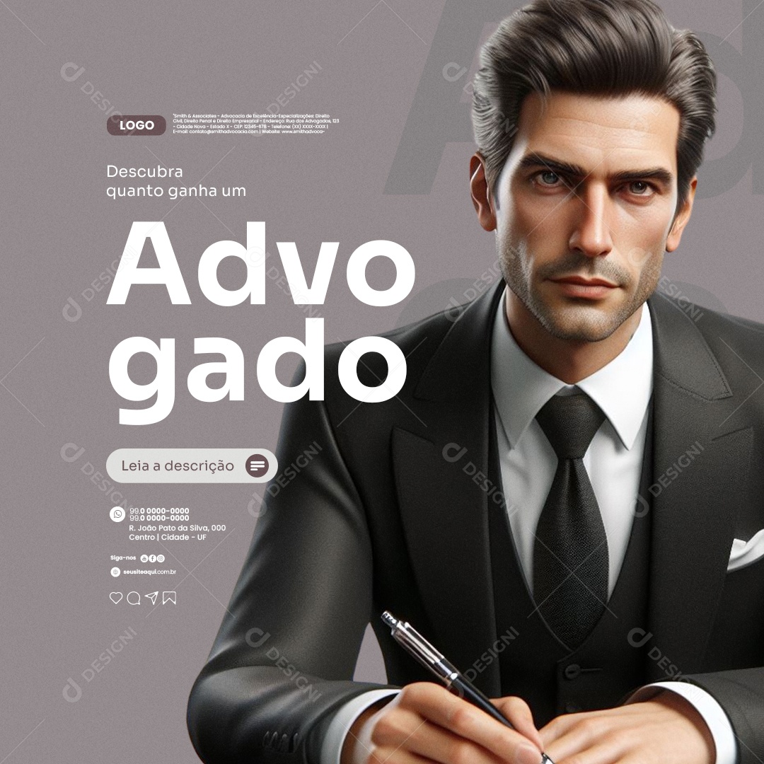 Advocacia Descubra quanto Ganha um Advogado Social Media PSD Editável