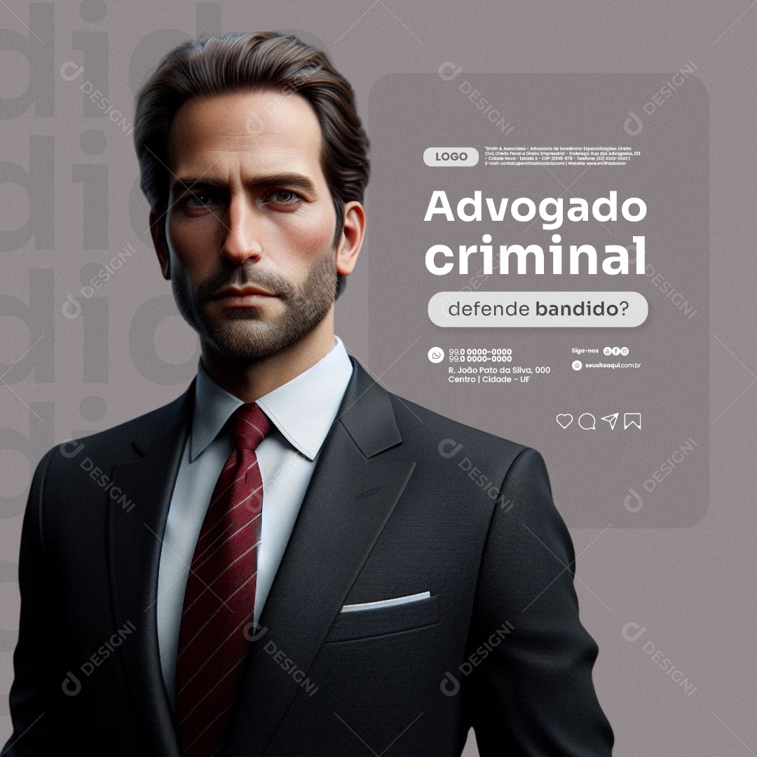 Advocacia Advogado Criminal Defende bandido Social Media PSD Editável