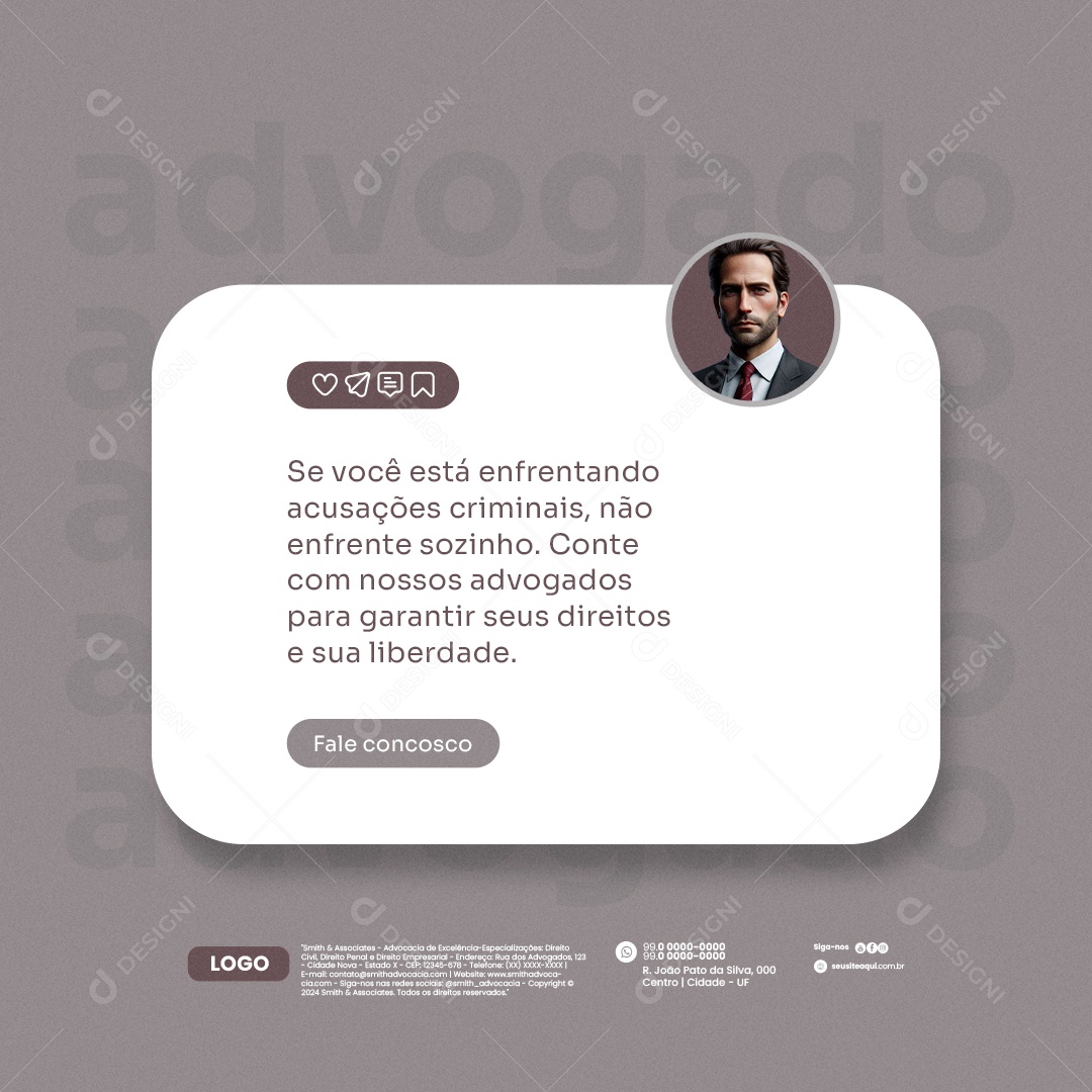 Advocacia Advogado Fale conosco Social Media PSD Editável