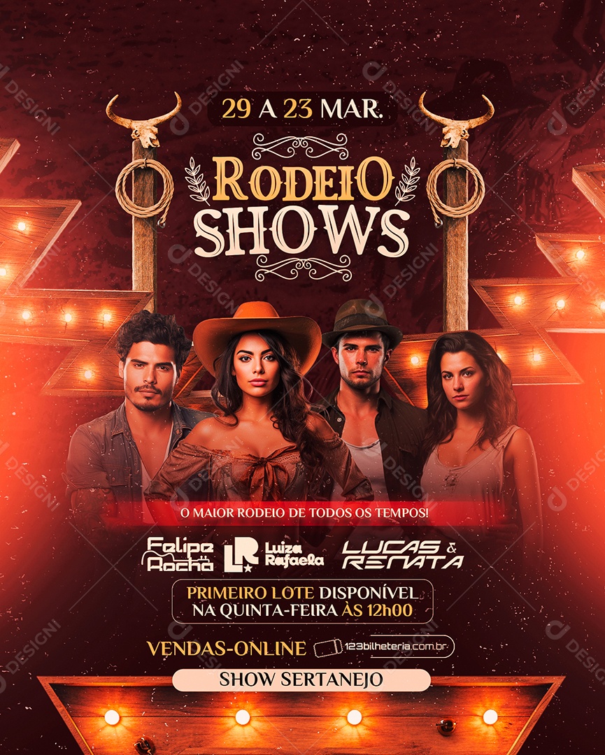 Flyer Rodeio Shows Felipe Rocha Luiza Rafaela Lucas e Renata Social Media PSD Editável