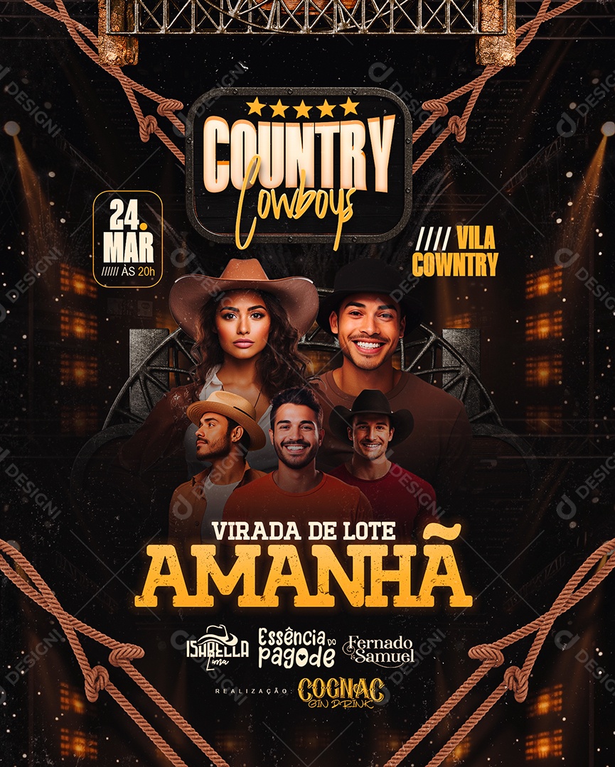Flyer Country Cowboys Isabella Lima Essência do Pagode Fernado e Samuel Social Media PSD Editável