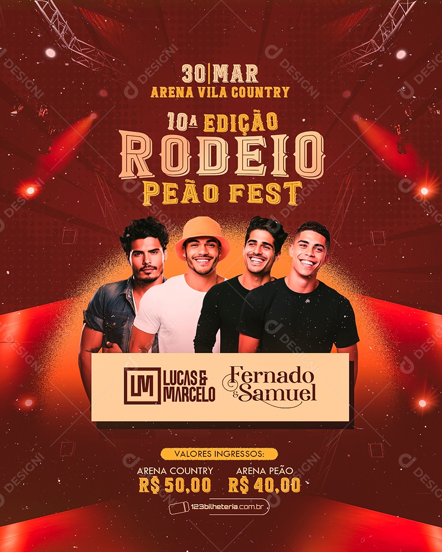 Flyer Rodeio Peão Fest Lucas e Marcelo Fernado e Samuel Social Media PSD Editável
