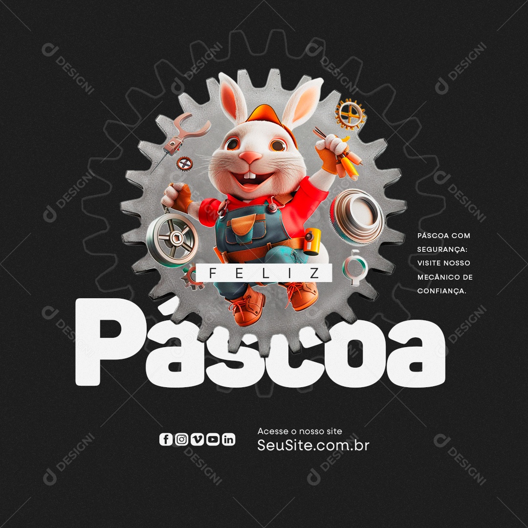 Feliz Páscoa com Segurança visite nosso Mecânico de Confiança Social Media PSD Editável