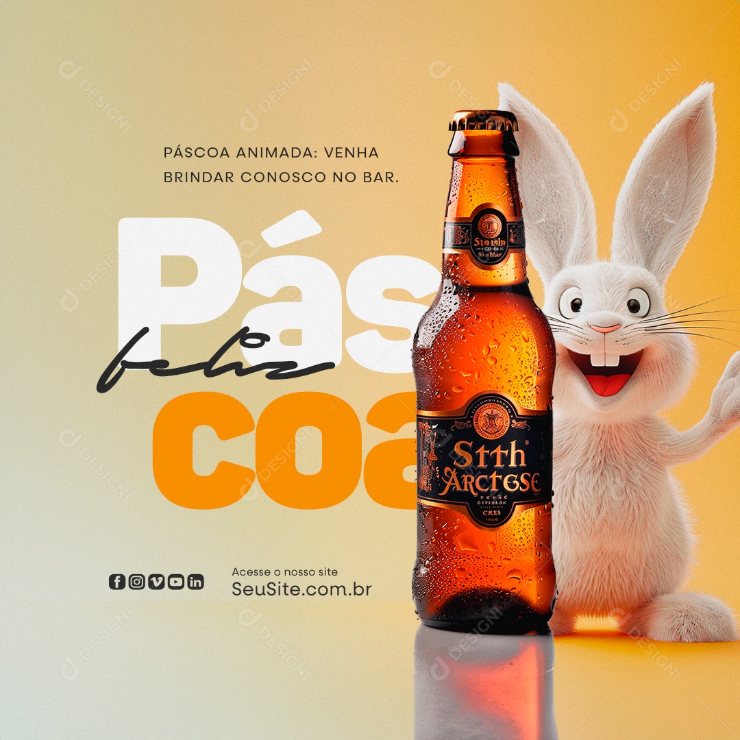 Feliz Páscoa Venha Brindar conosco no Bar Social Media PSD Editável