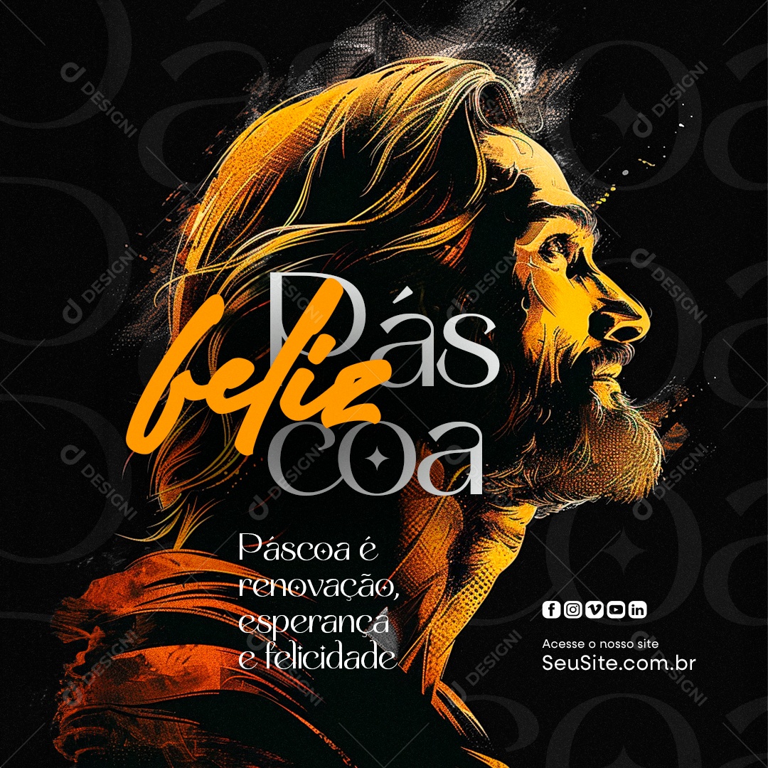 Feliz Páscoa Renovação Esperança e Felicidade Social Media PSD Editável
