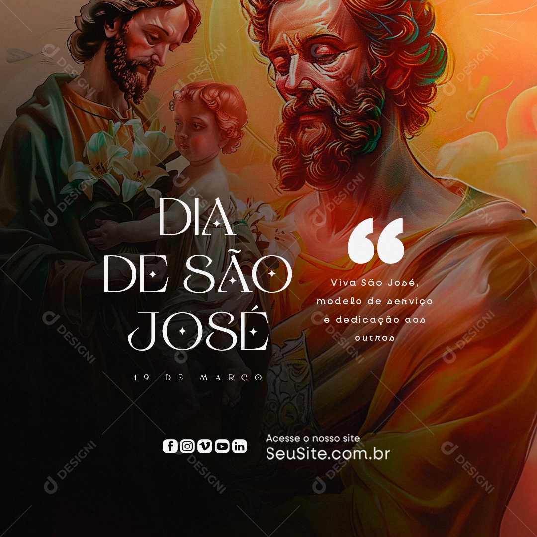 Dia de São José 19 de Março Modelo de Serviço e Dedicação Social Media PSD Editável