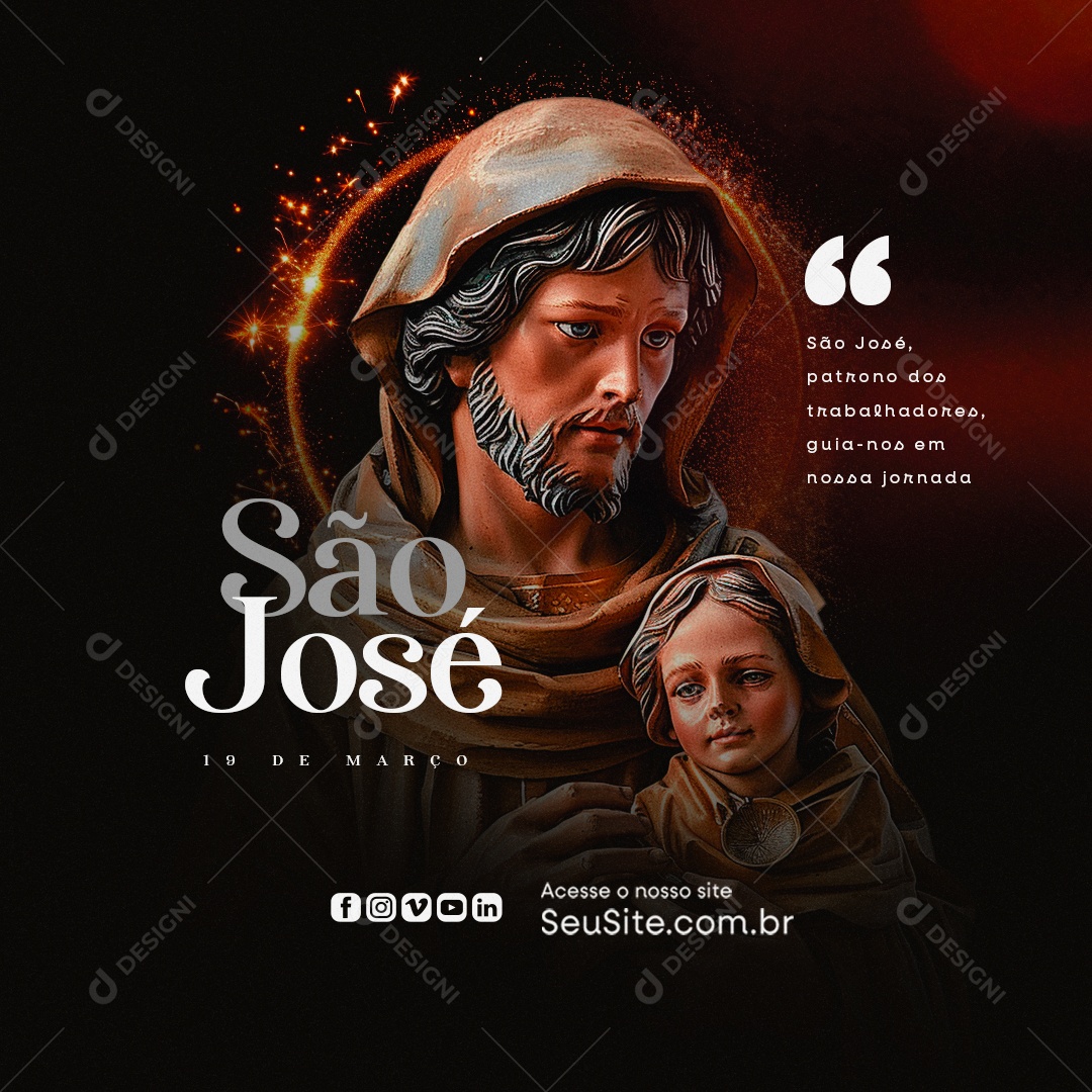 Dia de São José 19 de Março Patrono dos trabalhadores Social Media PSD Editável
