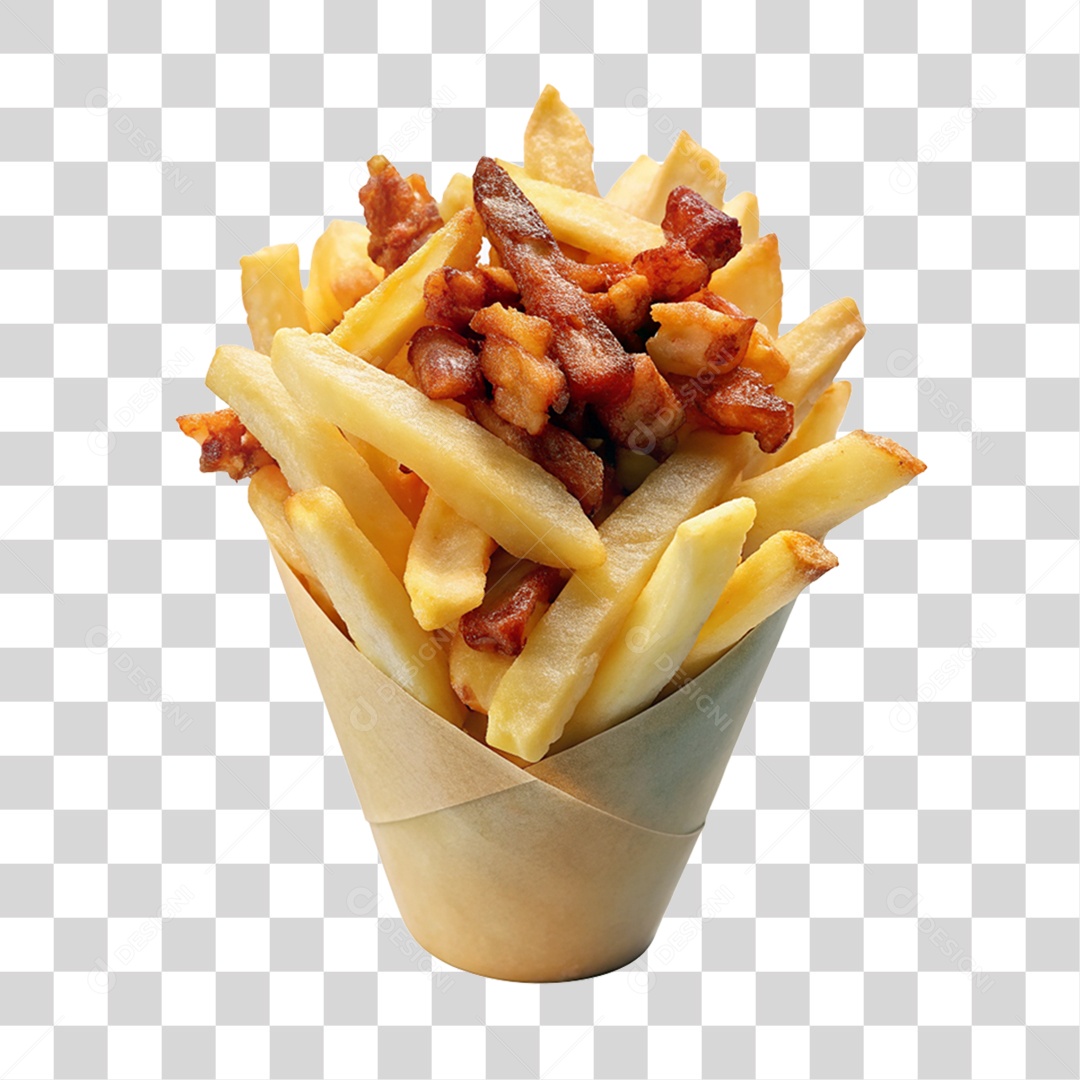 Porção de Batatas Fritas com Bacon PNG Transparente