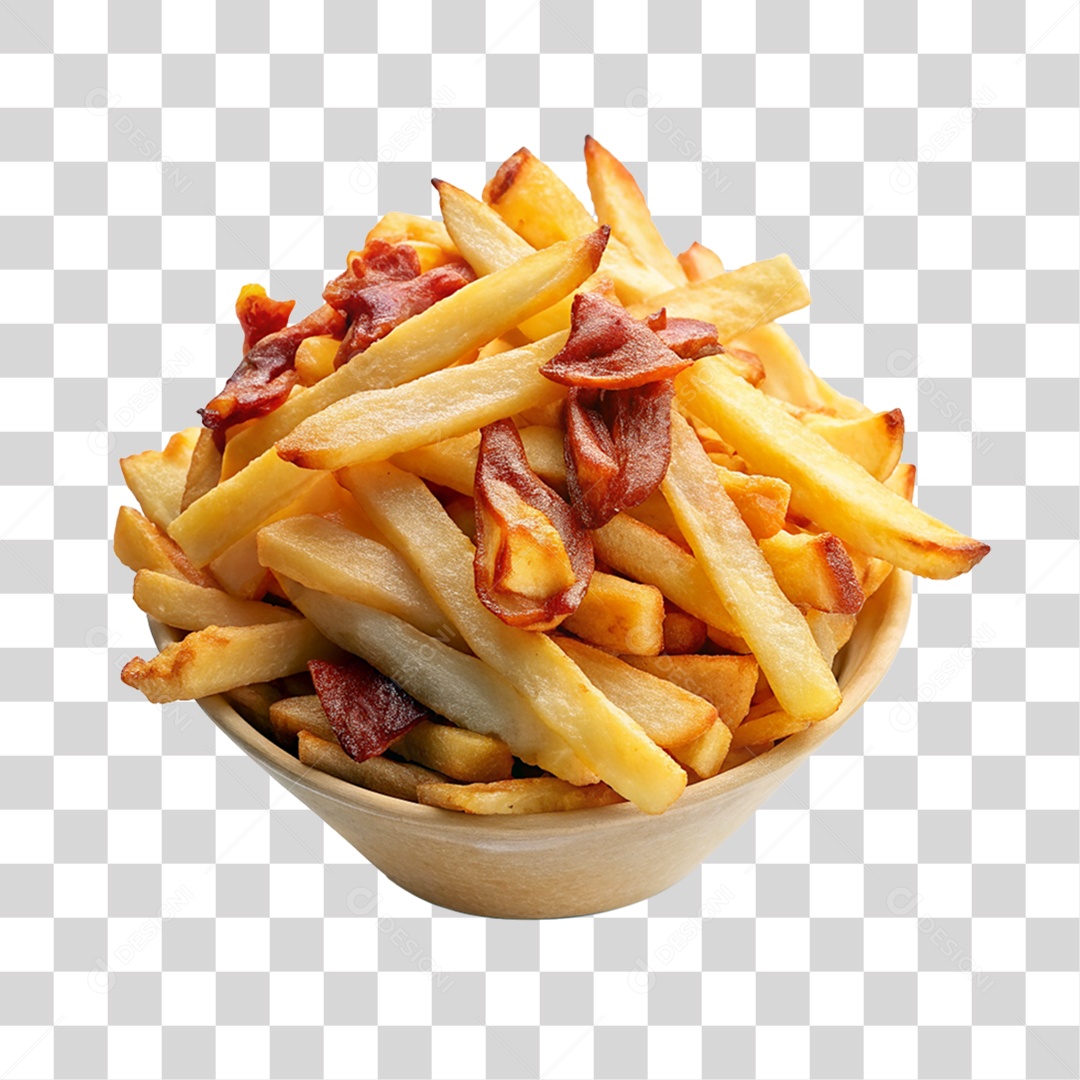 Porção de Batatas Fritas com Bacon PNG Transparente