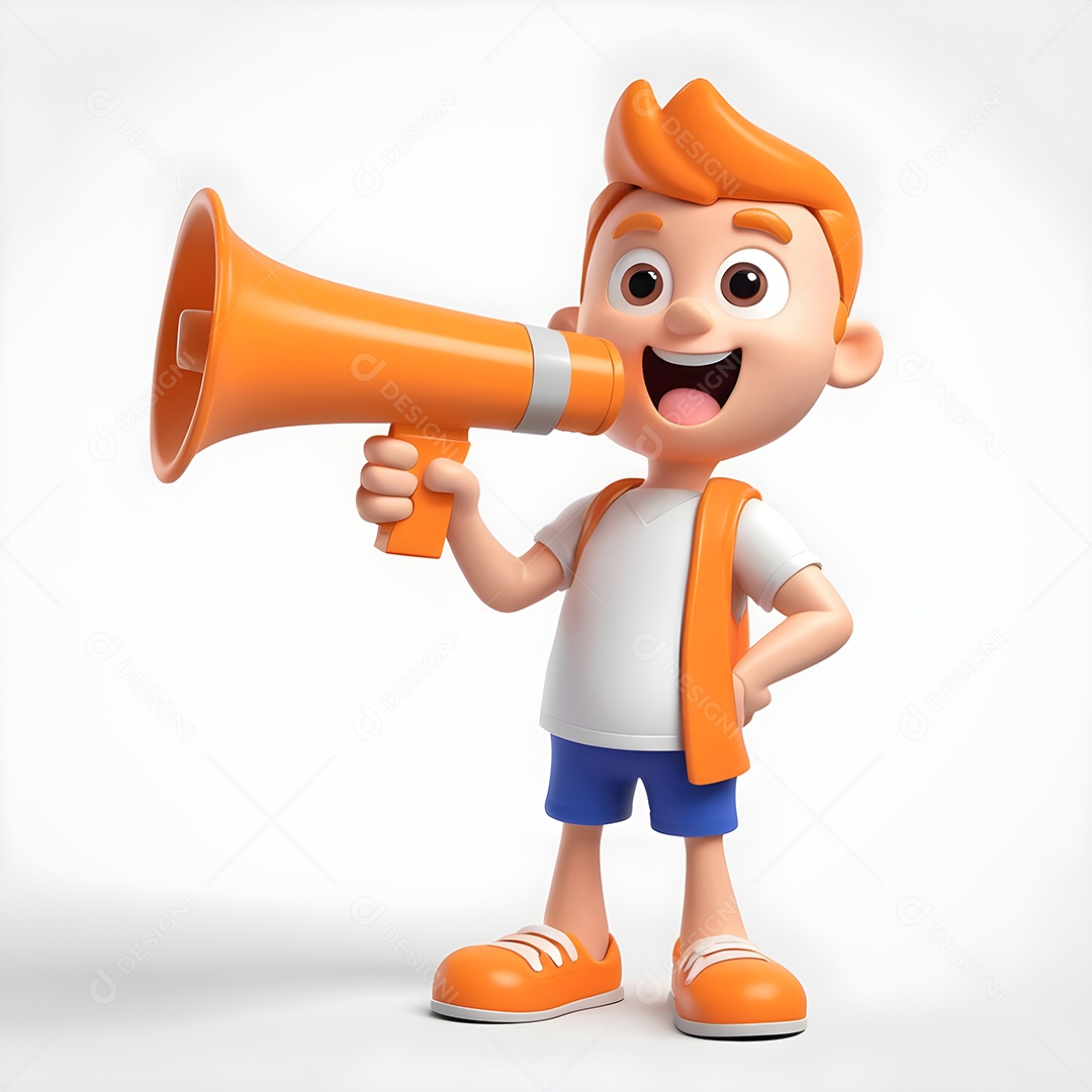 Menino Segurando Megafone Elemento 3D para Composição PSD