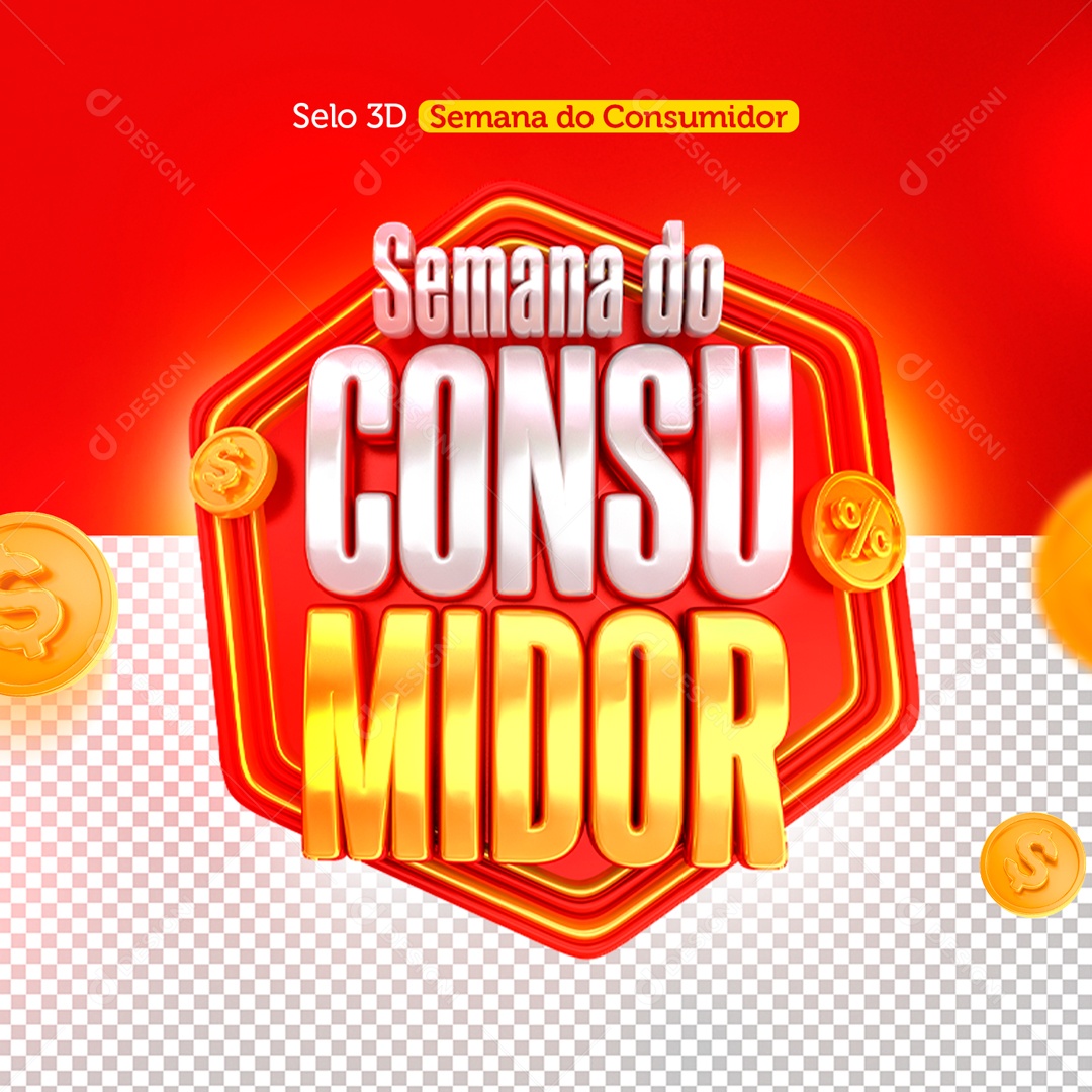 Semana do Consumidor Selo 3D Branco Dourado para Composição PSD