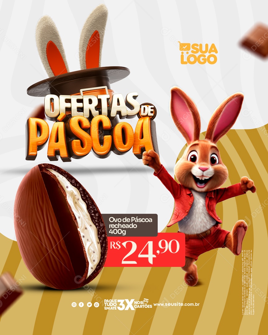 Ofertas de Páscoa Ovo Recheado 400 G 24,90 Social Media PSD Editável