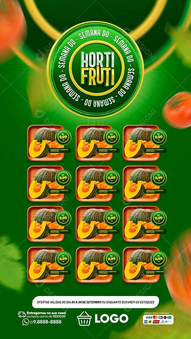 Story Hortifruti Supermercado Encarte Abóbora Cabotiá Corta Social Media PSD Editável