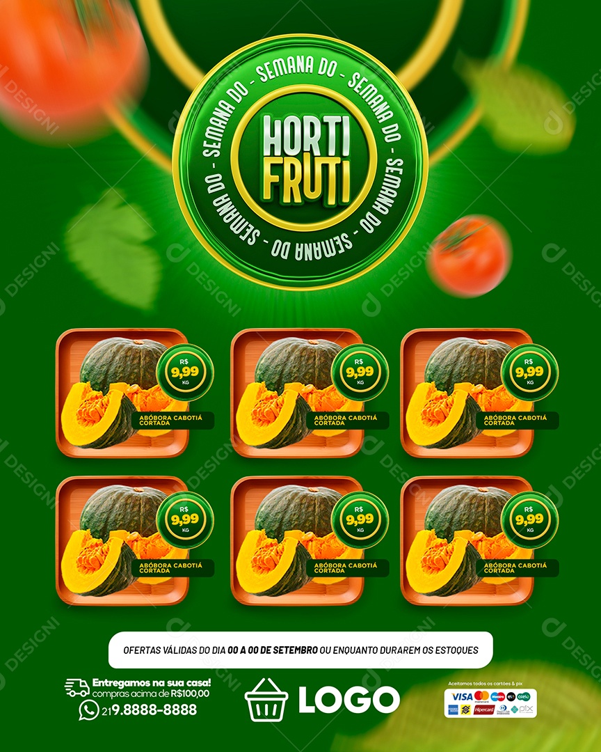 Hortifruti Supermercado Encarte Abóbora Cabotiá Corta Social Media PSD Editável