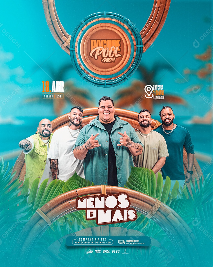 Flyer Pagode Pool Party Menos é Mais Social Media PSD Editável
