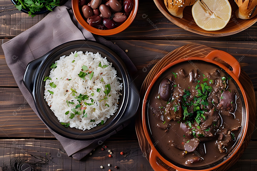 Feijoada com arroz e guarnições