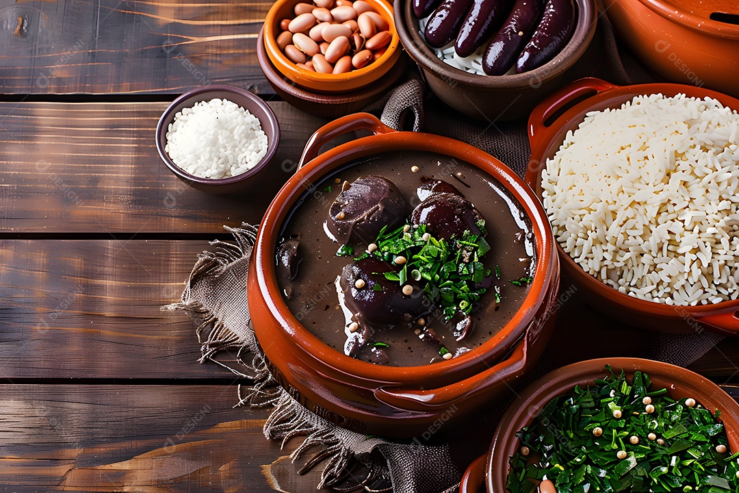 Feijoada completa com arroz e farofa couve