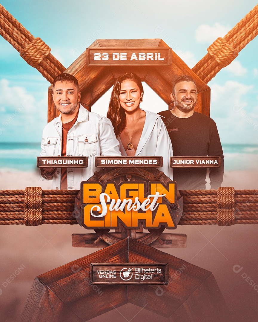 Flyer Baguncinha Sunset Thiaguinho Simone Mendes Junior Vianna Social Media PSD Editável