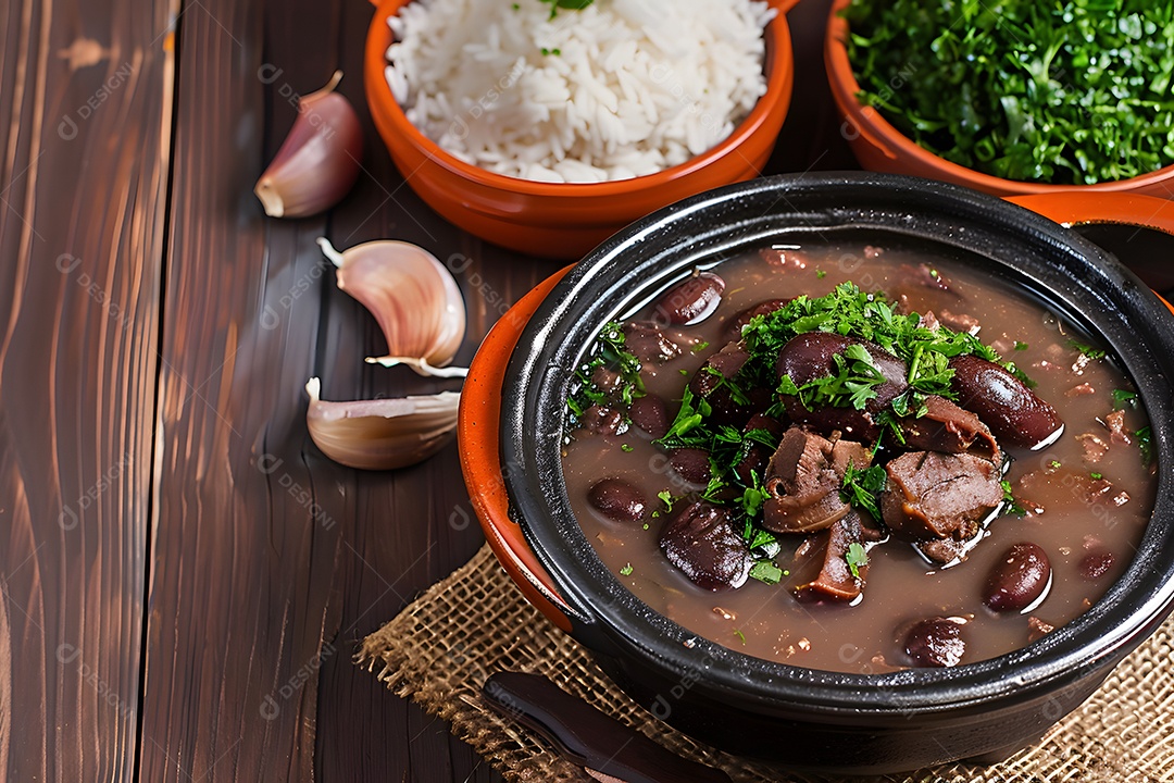 Feijoada com arroz e couve