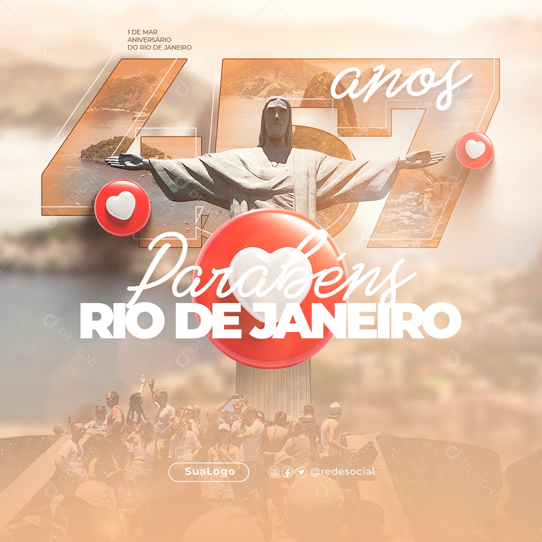 Rio de Janeiro 1 de Março 457 Anos Social Media PSD Editável