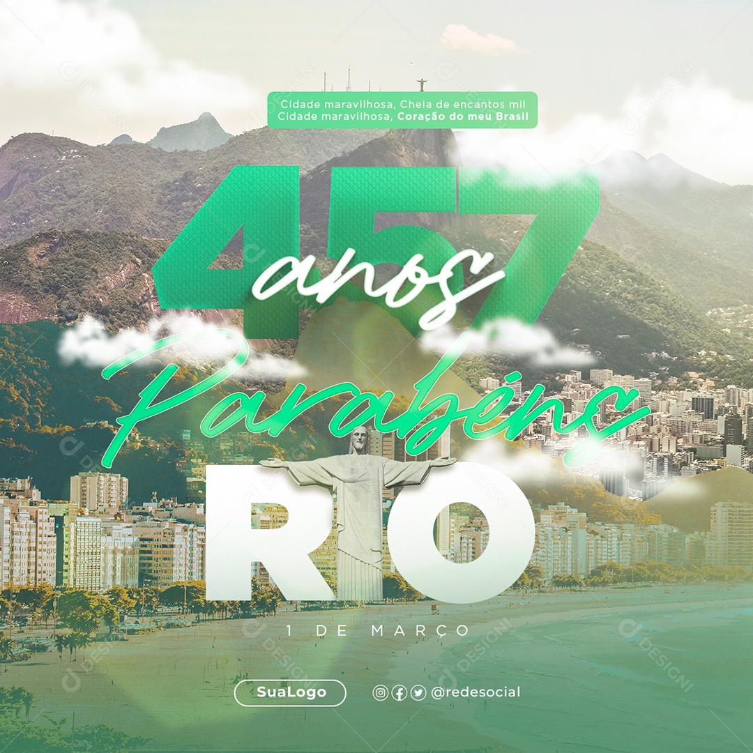 Rio de Janeiro 1 de Março 457 Anos Parabéns Social Media PSD Editável