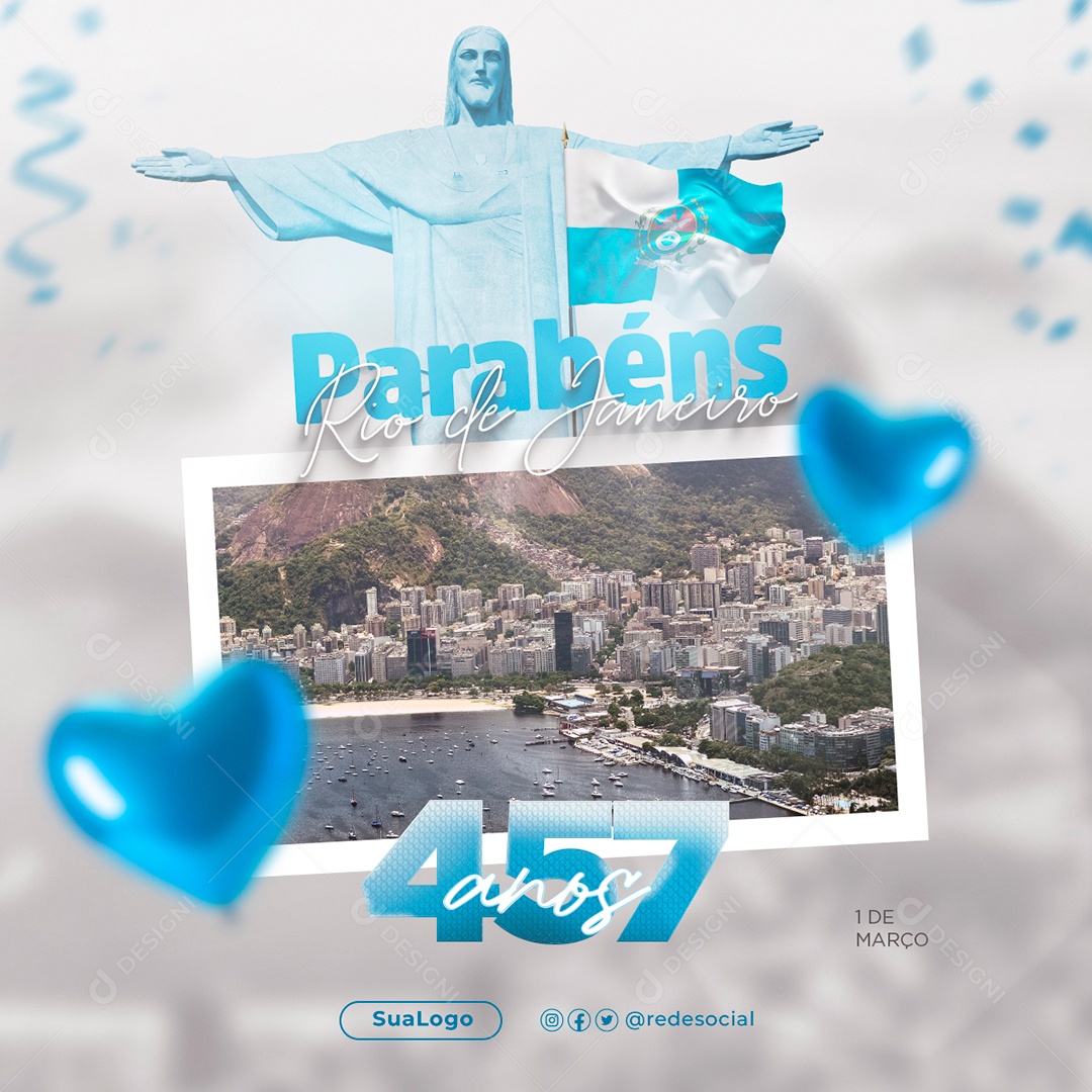 Rio de Janeiro 1 de Março 457 Anos Parabéns Social Media PSD Editável