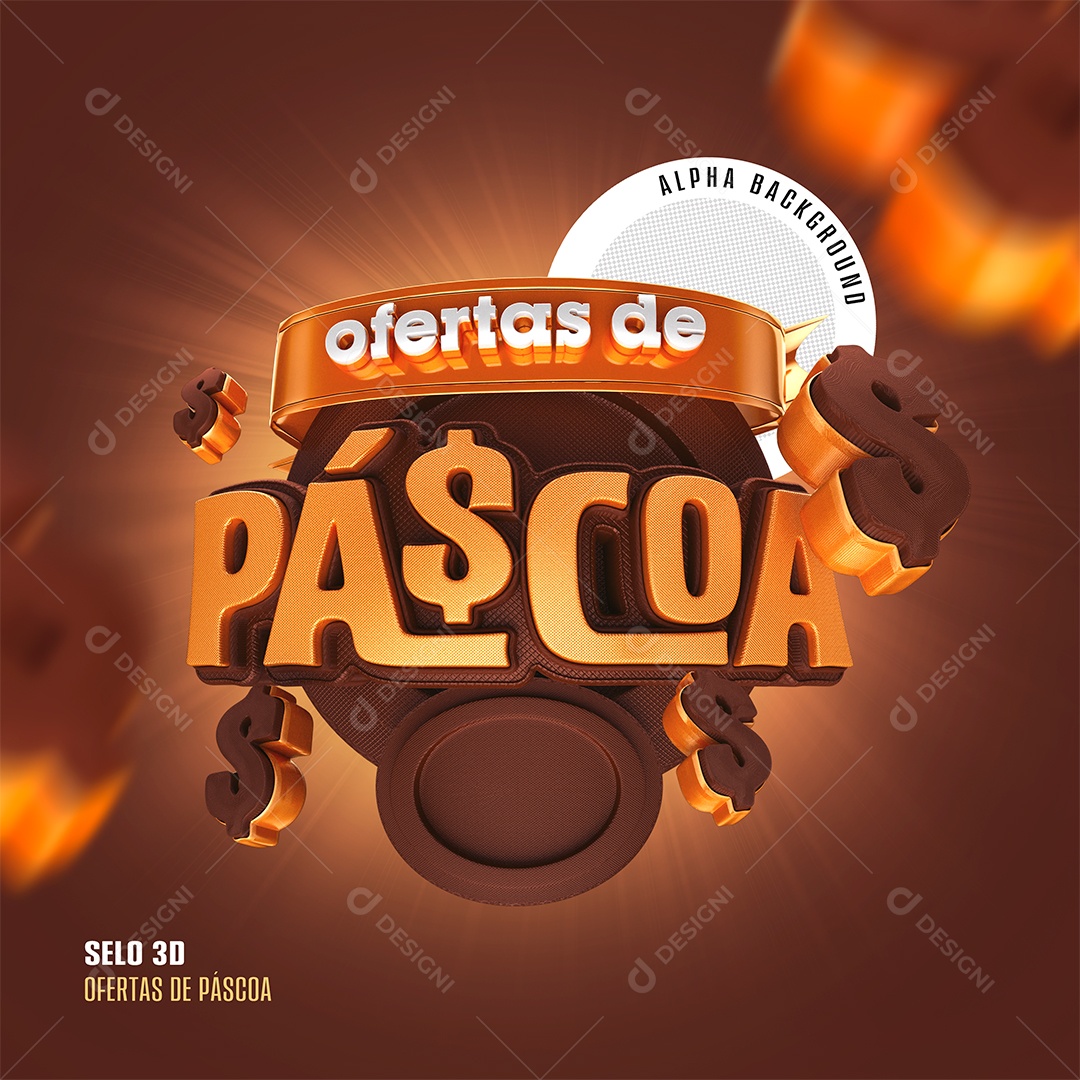 Ofertas de Páscoa Selo 3D Laranja e Marrom para Composição PSD