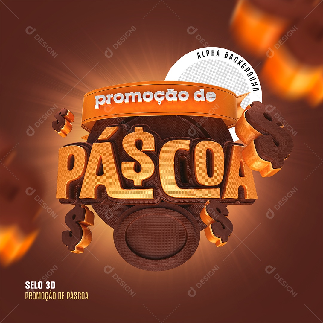 Promoção de Páscoa Selo 3D Laranja e Marrom para Composição PSD
