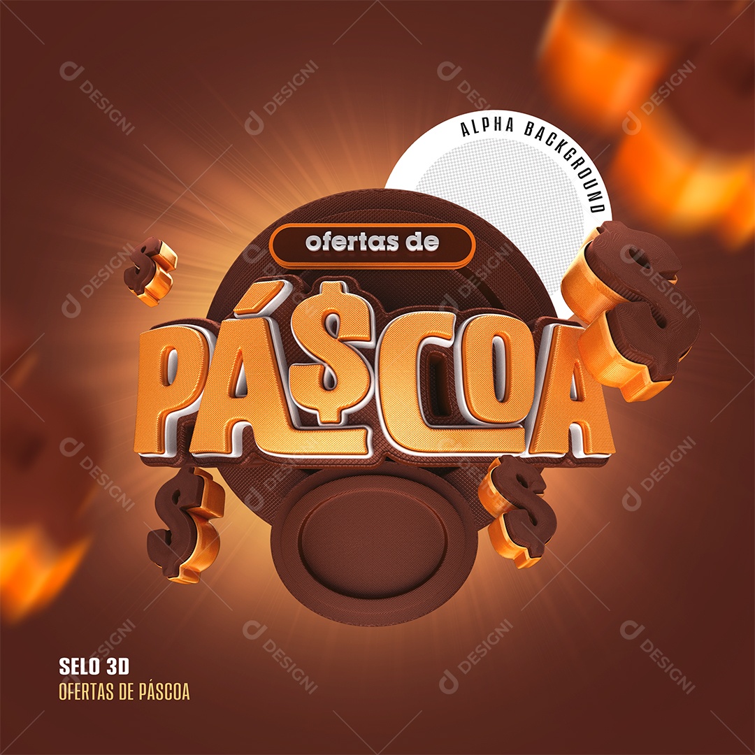 Ofertas de Páscoa Selo 3D Laranja e Marrom para Composição PSD