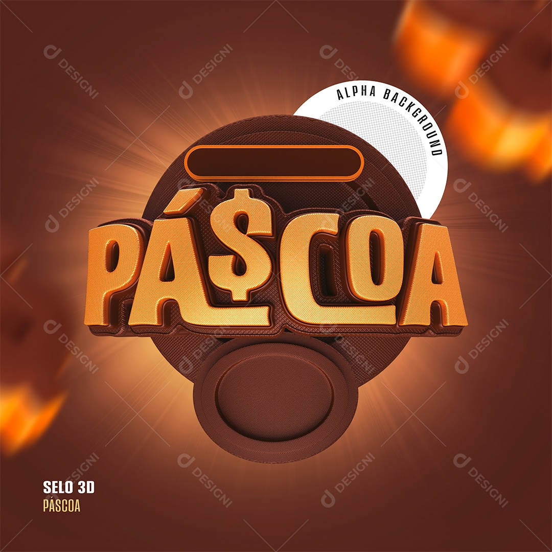 Páscoa Selo 3D Marrom e Laranja para Composição PSD