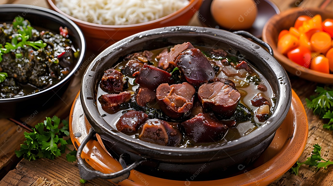 Caldo de feijão e linguiça com couve e arroz