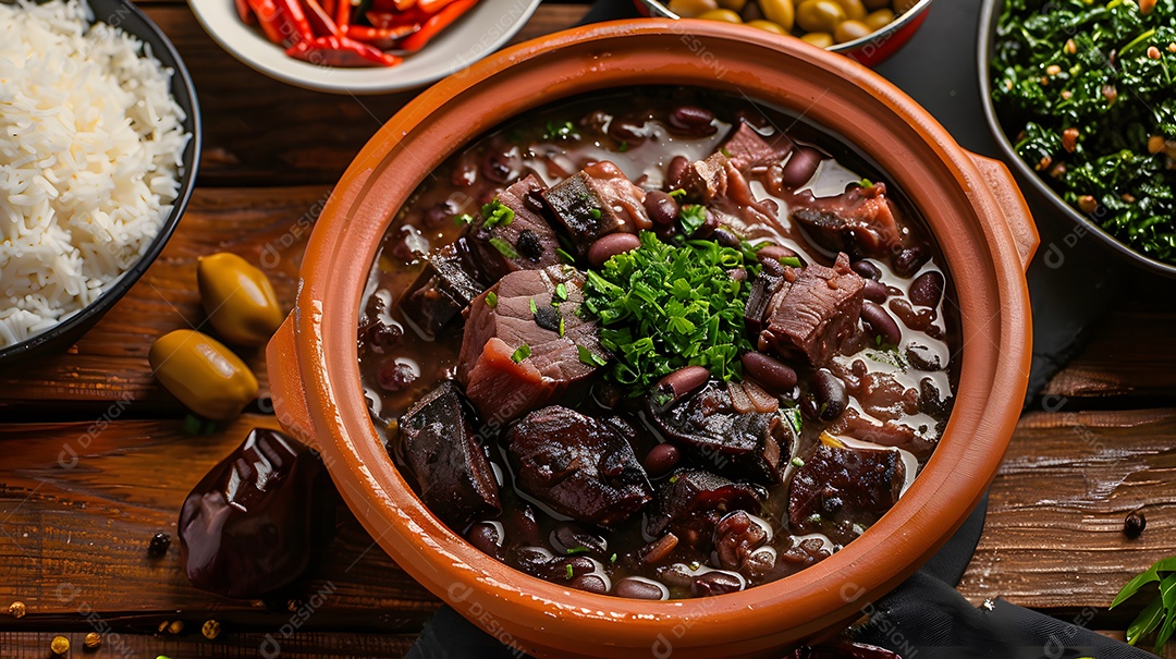 Caldo de feijão e linguiça com couve e arroz