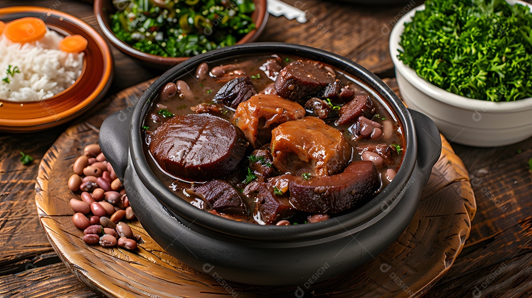 Caldo de feijão e linguiça com couve e arroz