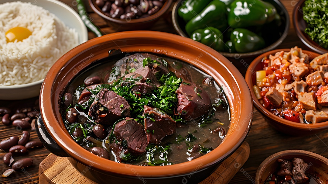 Caldo de feijão e linguiça com couve e arroz