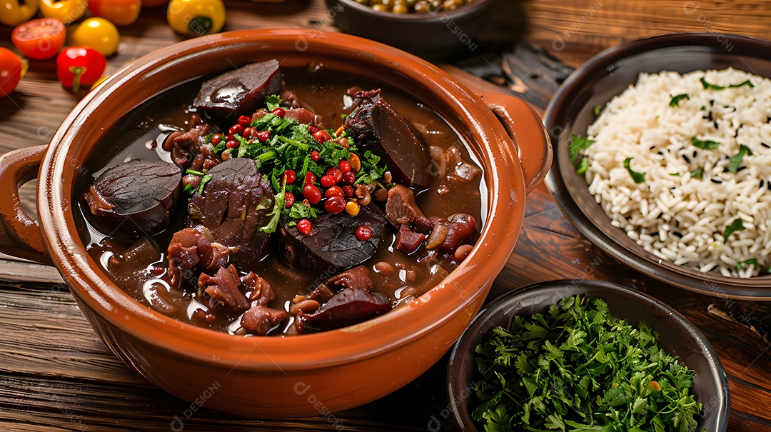 Caldo de feijão e linguiça com couve e arroz