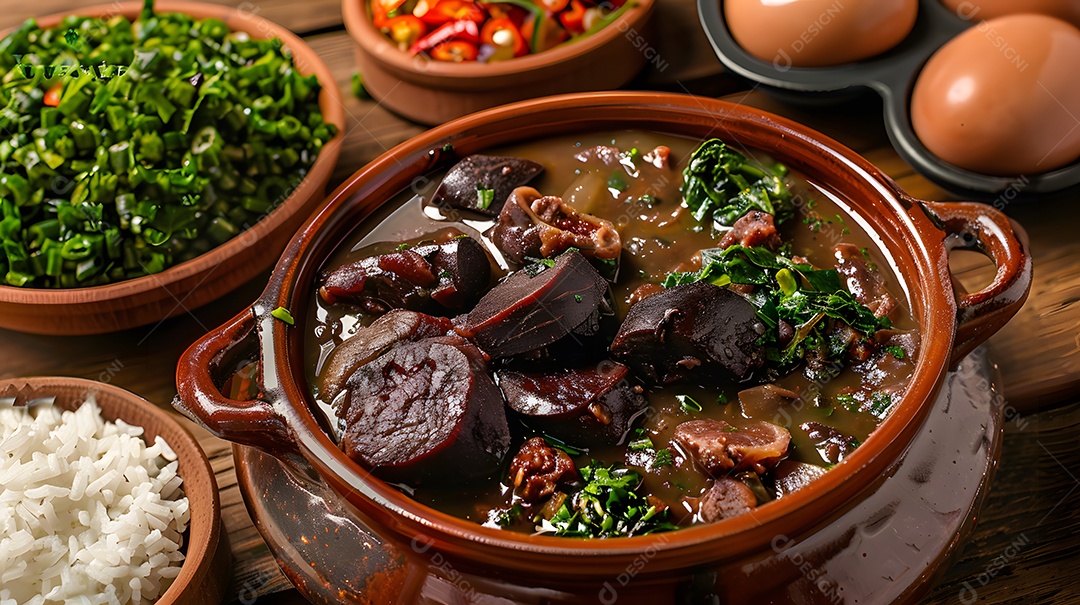 Caldo de feijão e linguiça com couve e arroz