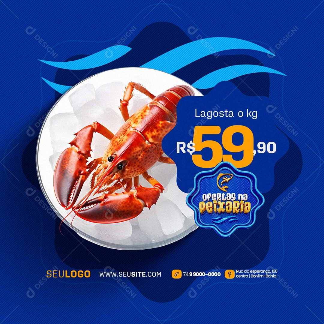 Ofertas na Peixaria Lagosta Social Media PSD Editável