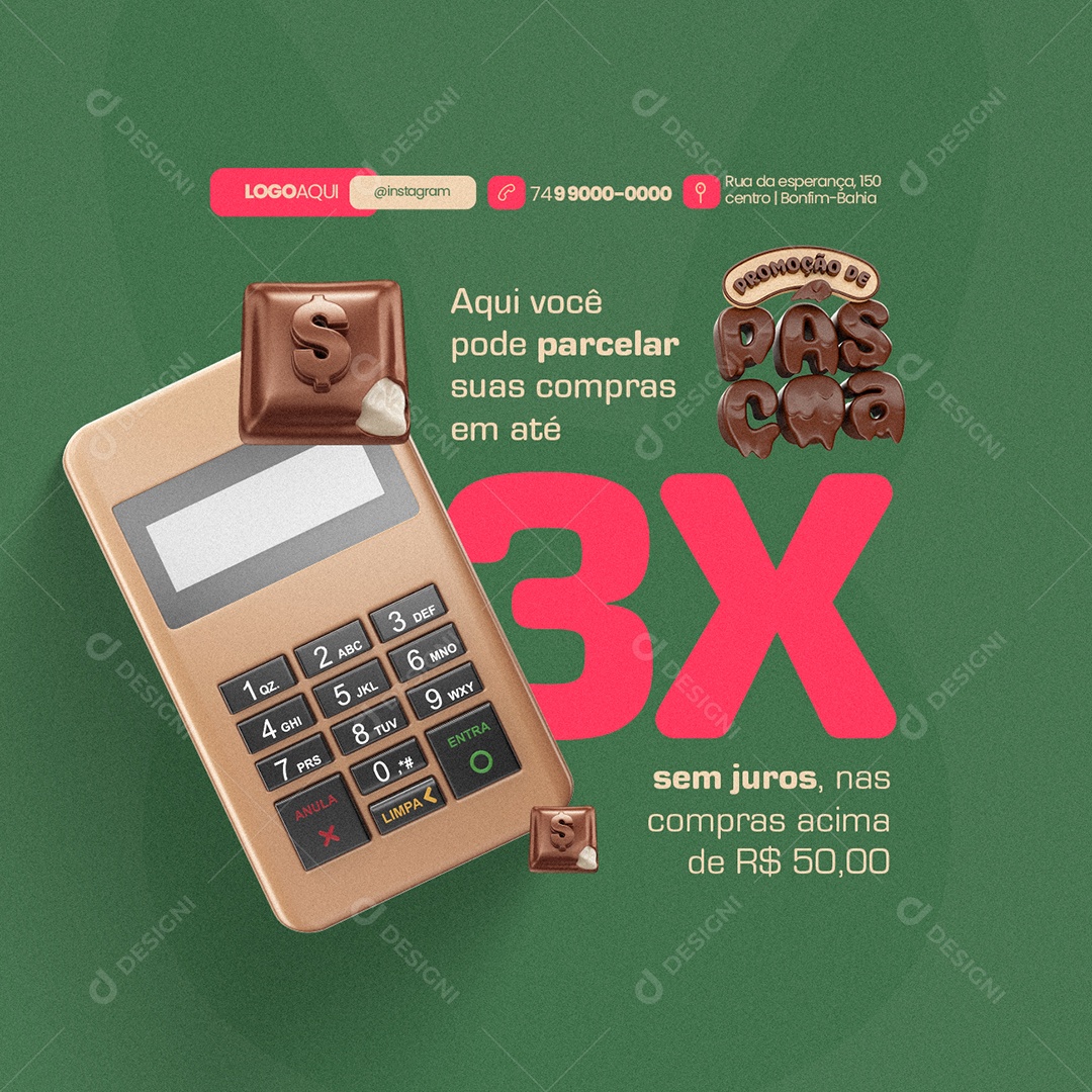 Promoção de Páscoa Supermercado Aqui você pode parcelar Social Media PSD Editável