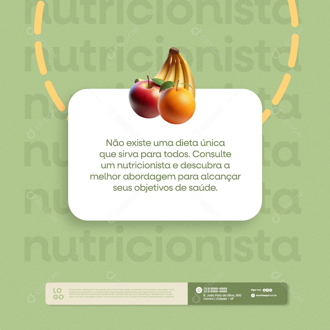 Nutricionista Não existe uma Dieta Única Social Media PSD Editável