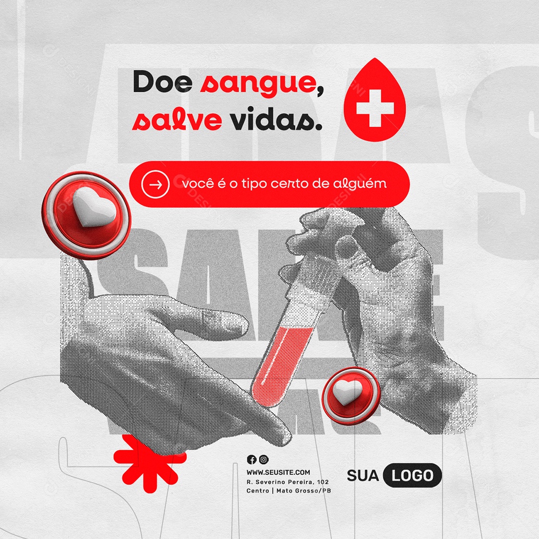 Campanha Beneficente Doe Sangue Salve Vidas Social Media PSD Editável