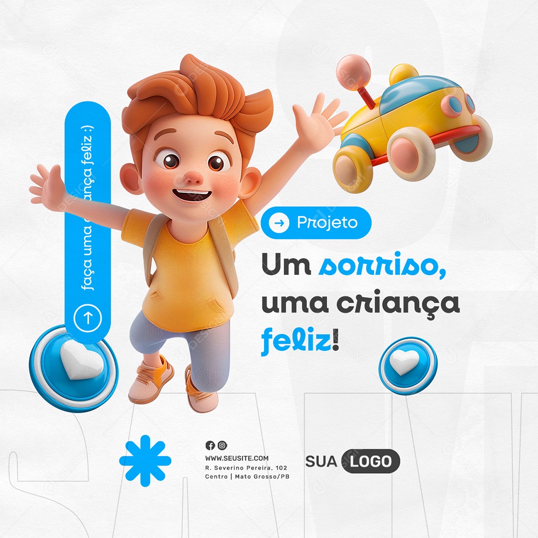 Campanha Beneficente Projeto um Sorriso uma Criança Feliz Social Media PSD Editável