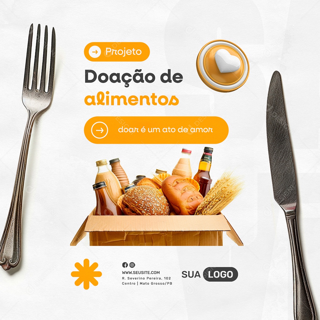 Campanha Beneficente Doação de Alimentos Doar é um Ato de Amor Social Media PSD Editável