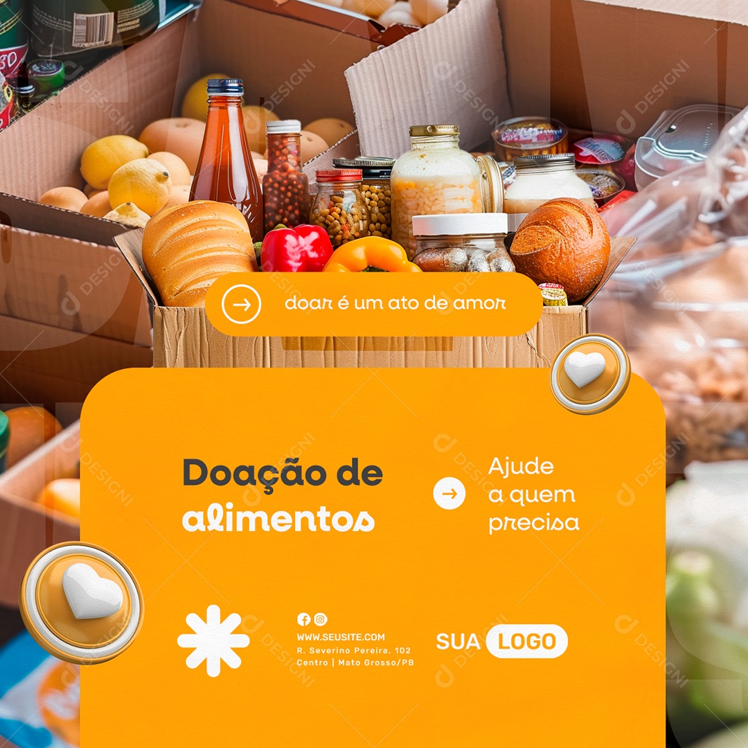 Campanha Beneficente Doação de Alimentos Social Media PSD Editável