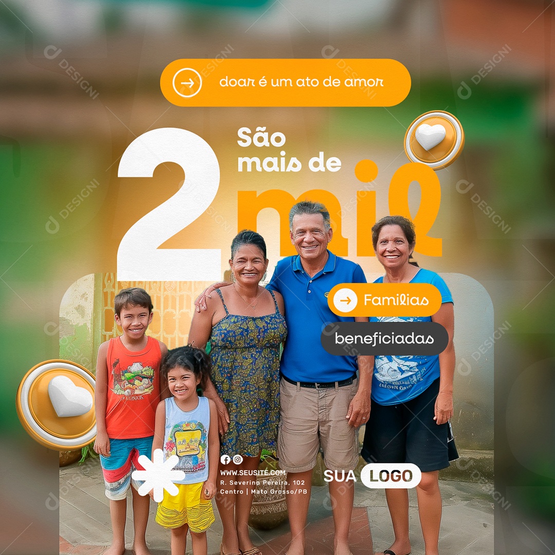 Campanha Beneficente Doar é um Ato de Amor Social Media PSD Editável