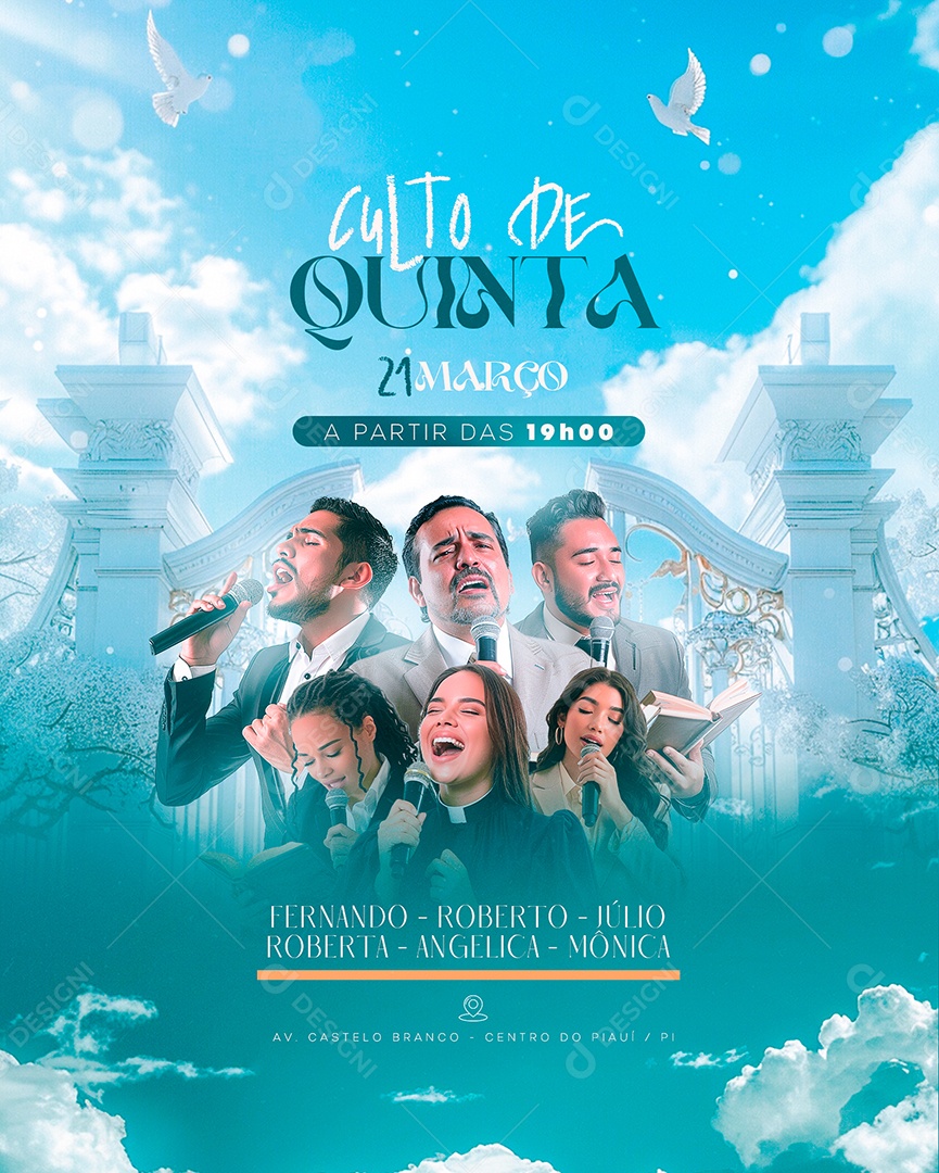 Gospel Culto de Quinta Fernando e Roberta Júlio e Mônica Social Media PSD Editável