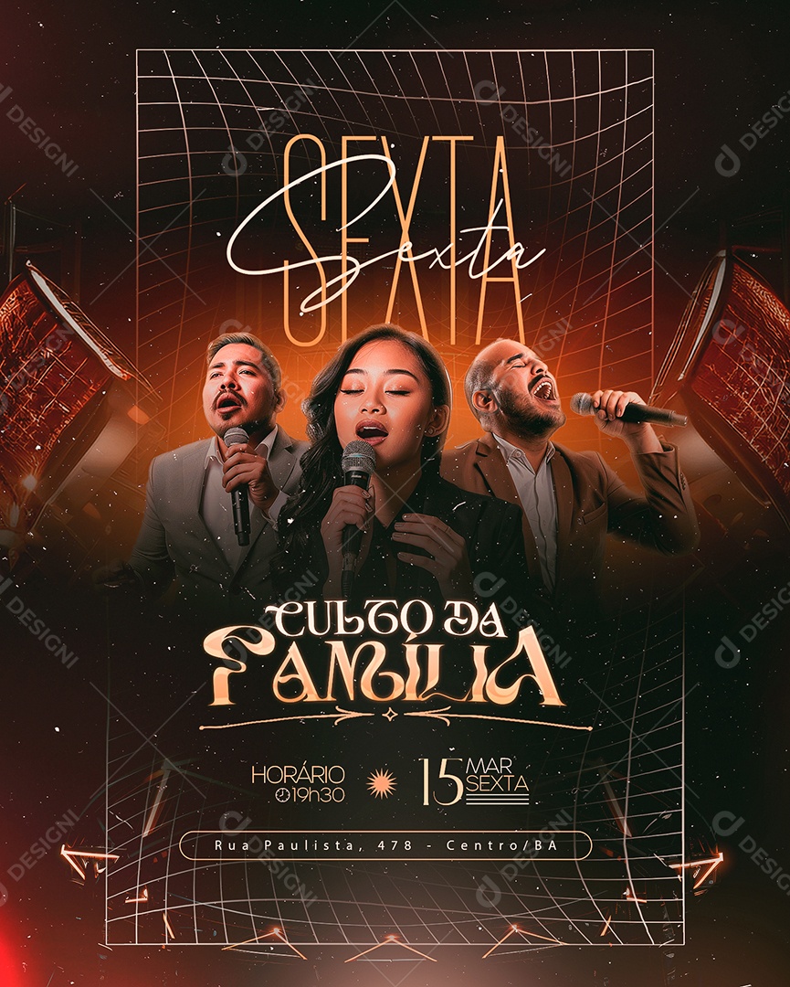 Gospel Sexta Culto da Família Social Media PSD Editável