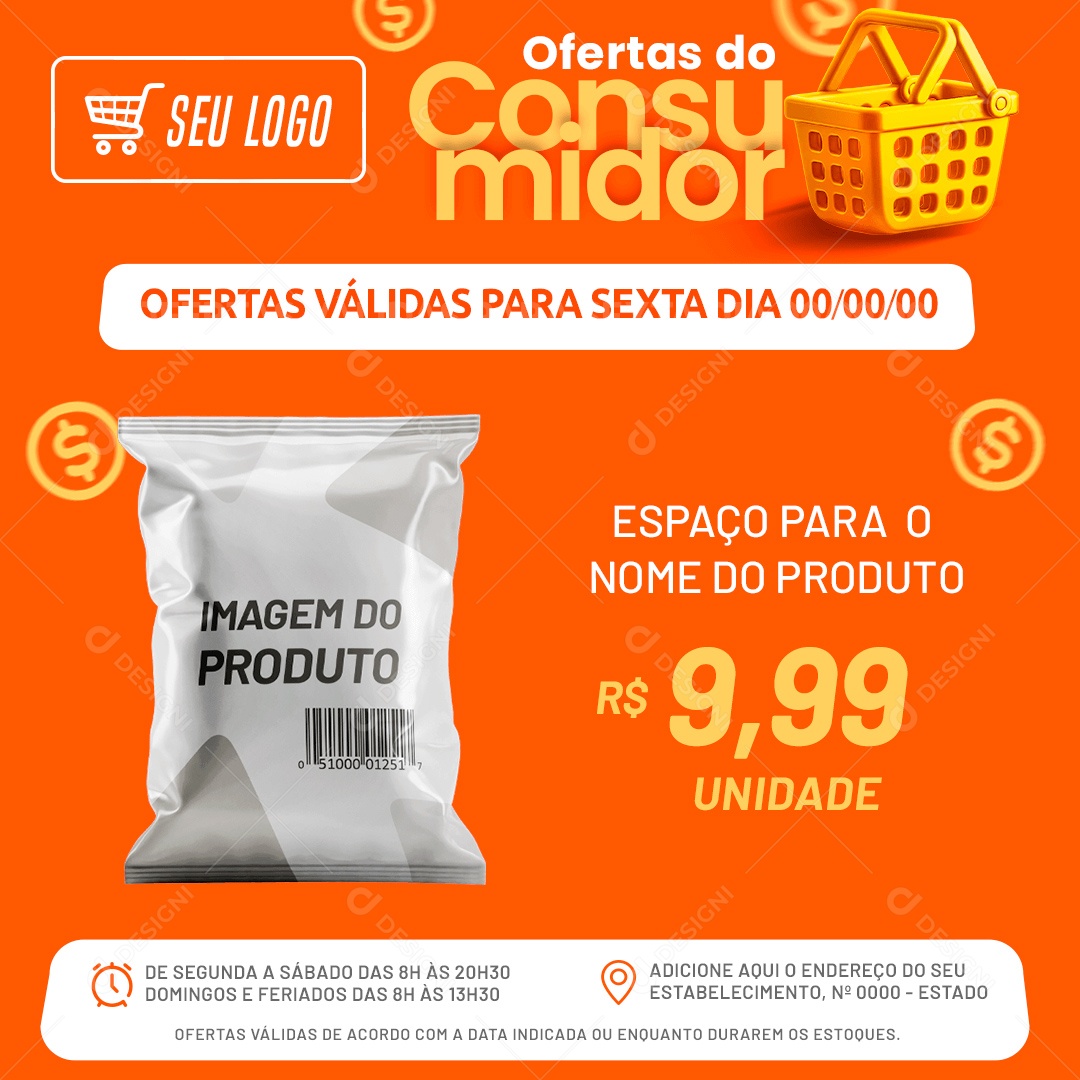 Consumidor Ofertas Válidas para Sexta 9,99 Unidade Social Media PSD Editável