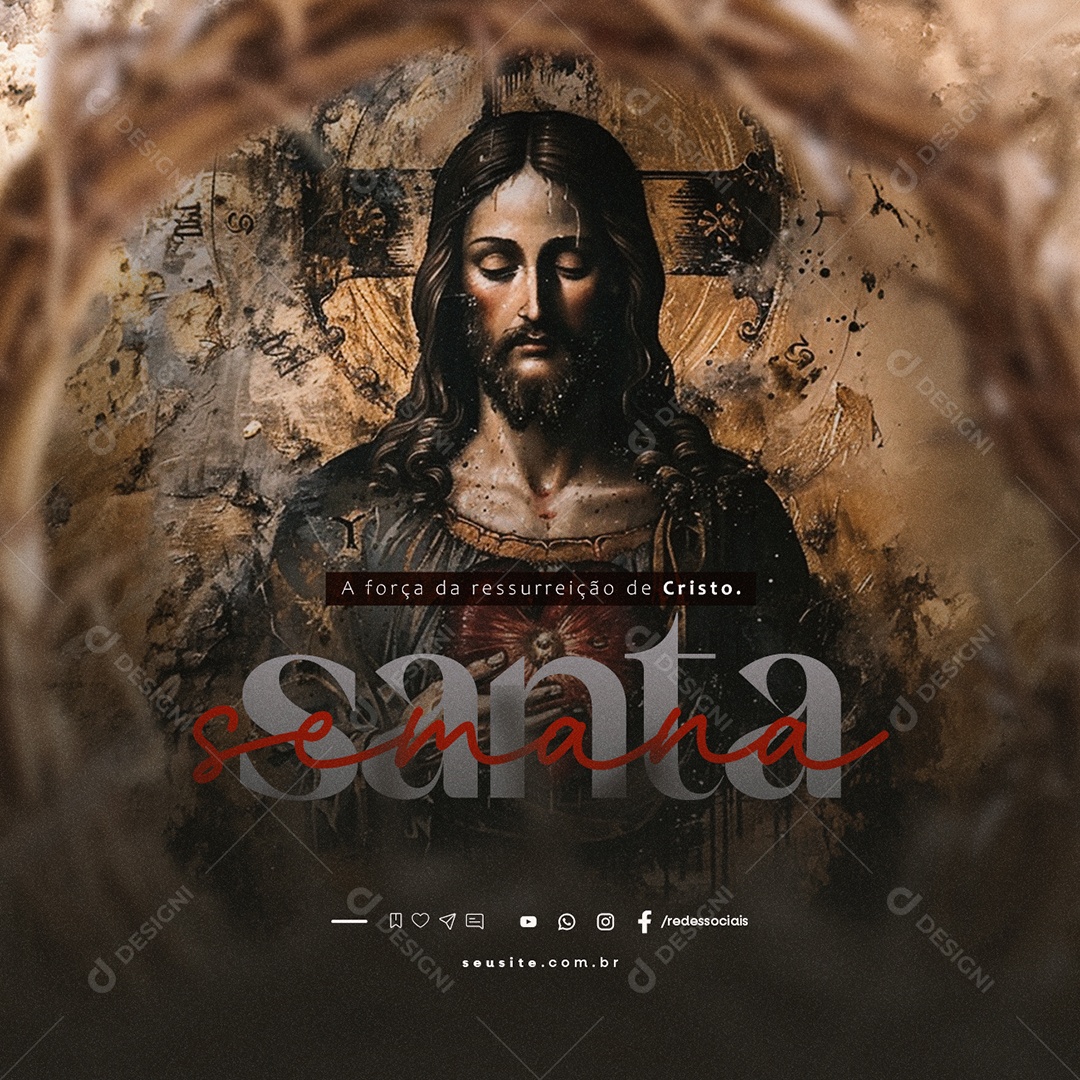 Semana Santa A Força da Ressureição de Cristo Social Media PSD Editável