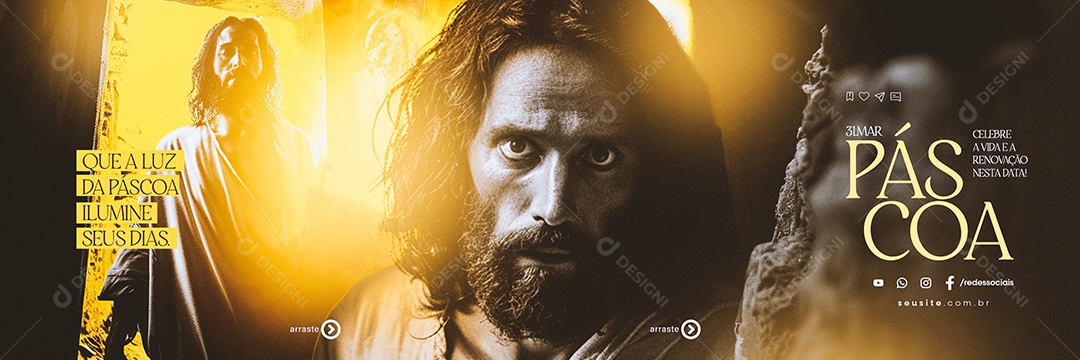 Carrossel Páscoa 31 de Março Que a Luz Social Media PSD Editável