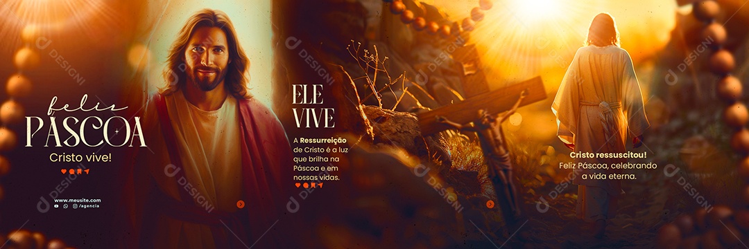 Carrossel Feliz Páscoa 31 de Março a Ressurreição de Cristo é a Luz Social Media PSD Editável